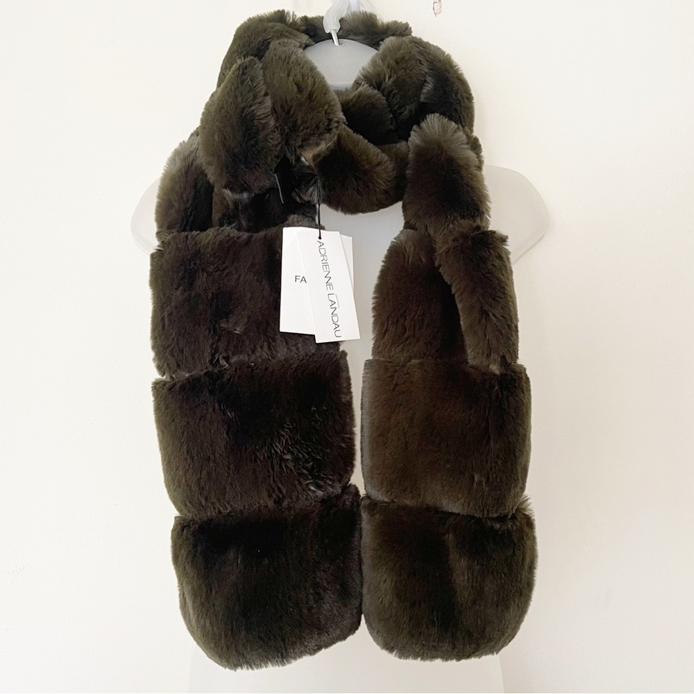 ADRIENNE LANDAU faux fur green scarf